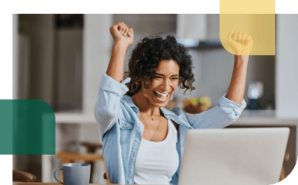 Woman celebrates after winning the lottery, and looks up her payout options